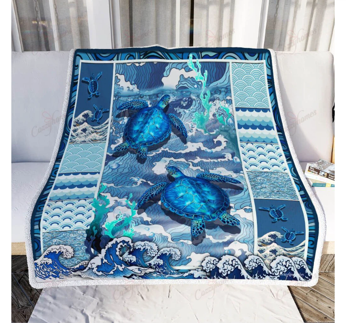 Throw Blanket, Quilt - Ocean Turtle Sherpa Fleece