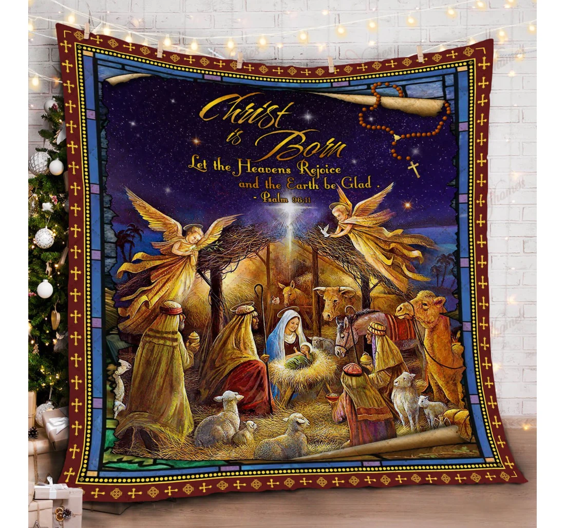 Throw Blanket, Quilt - Christ Is Born Sherpa Fleece