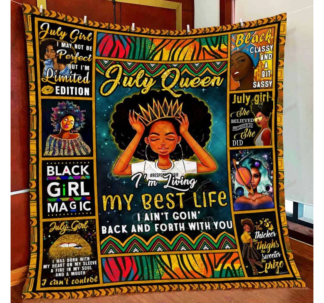 Throw Blanket, Quilt - July Queen Black Girl Magic Sherpa Fleece