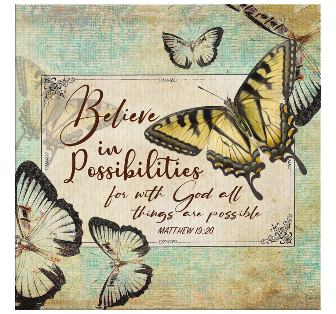 Poster, Canvas - Believe In Possibilities Butterfly Matthew 1926 Print Framed Wall Art