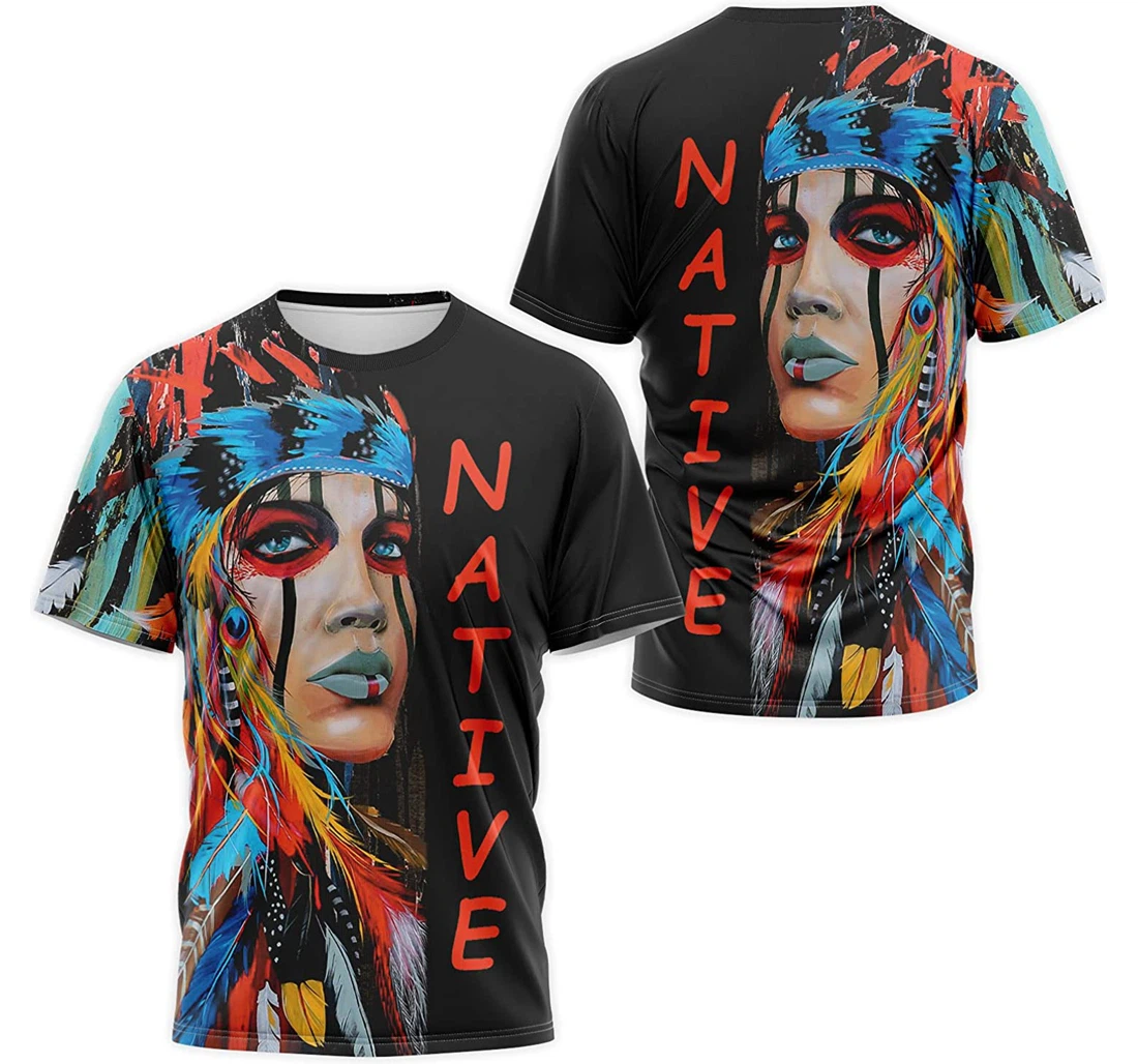 T-Shirt, Hoodie - Native American Colorful Girl Headdress Warbonnet 3D Printed