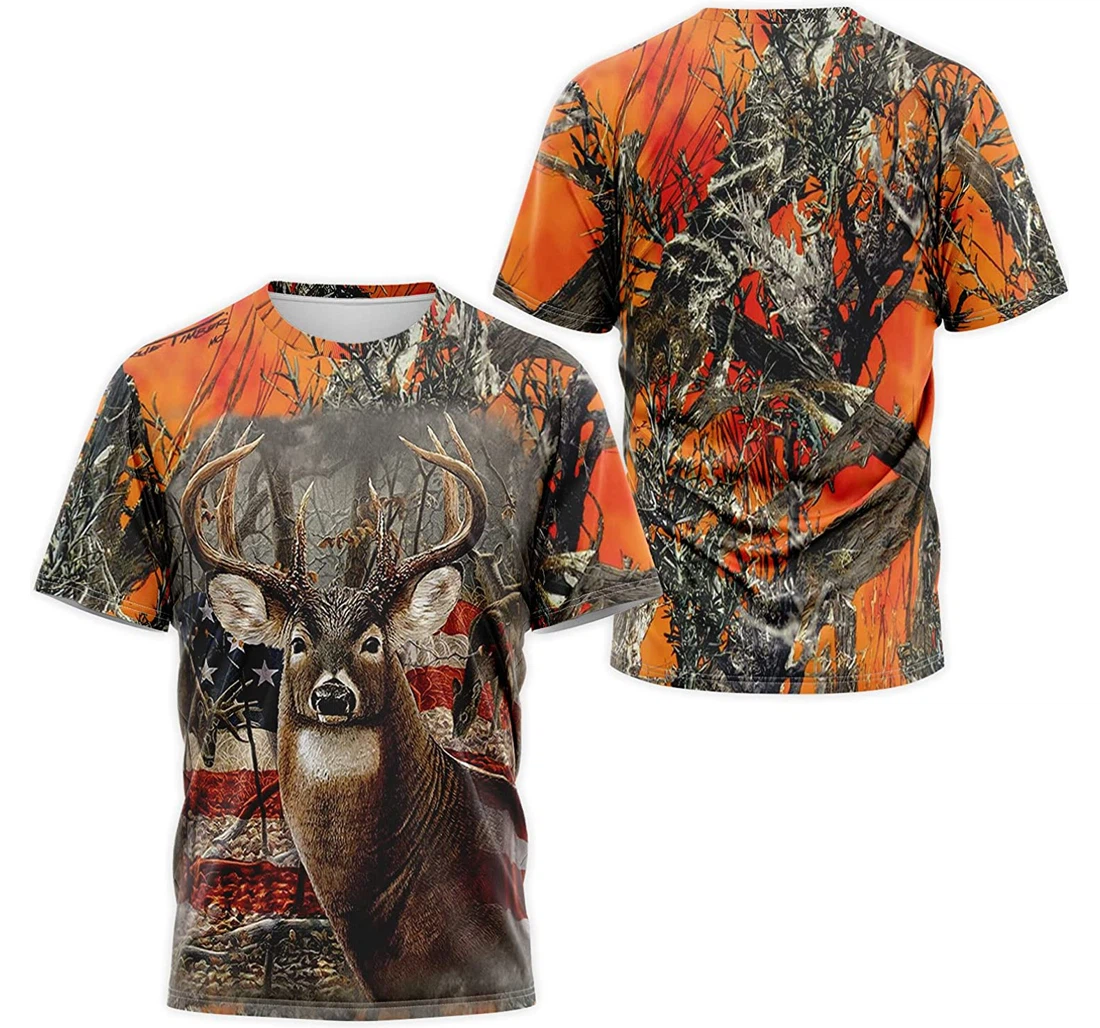 T-Shirt, Hoodie - Deer Hunting Us Flag Orange Tree Camo 3D Printed