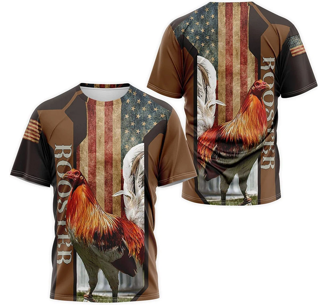 T-Shirt, Hoodie - Rooster Chicken American Flag 3D Printed