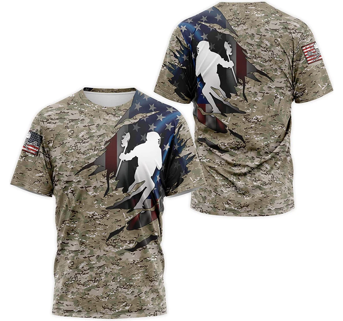 T-Shirt, Hoodie - Lacrosse American Flag Camo 3D Printed