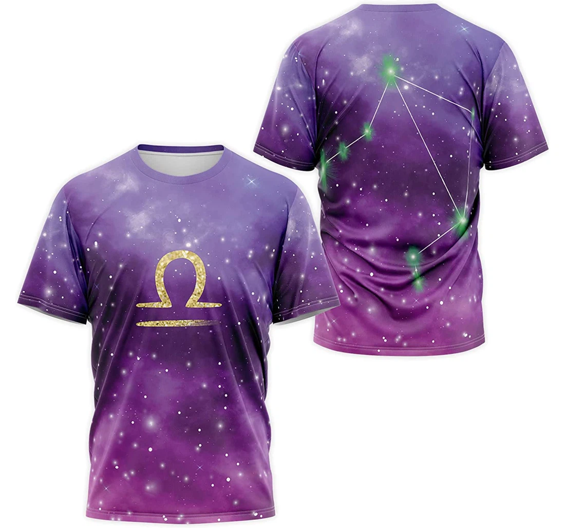 T-Shirt, Hoodie - Zodiac Libra Purple Galaxy 3D Printed