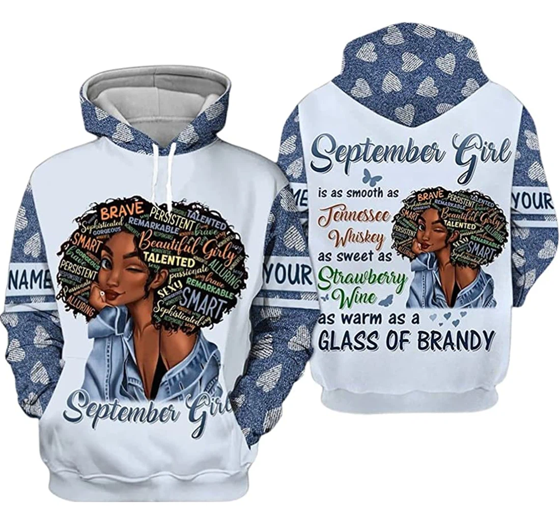 Personalized Name And Month September Girl Is As Smooth As Jennessee - 3D Printed Pullover Hoodie