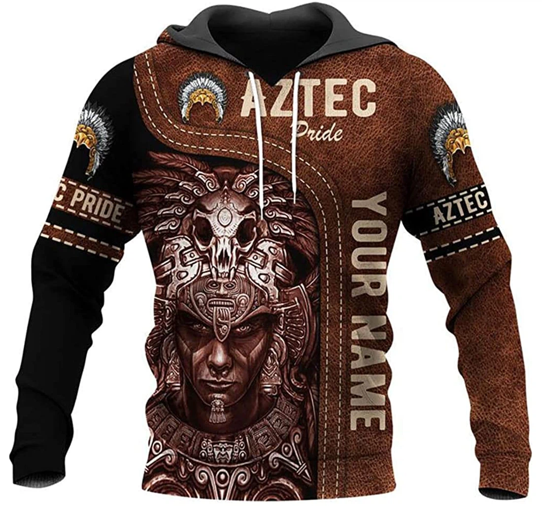 Personalized Name Aztec Pride And Brown Leather - 3D Printed Pullover Hoodie