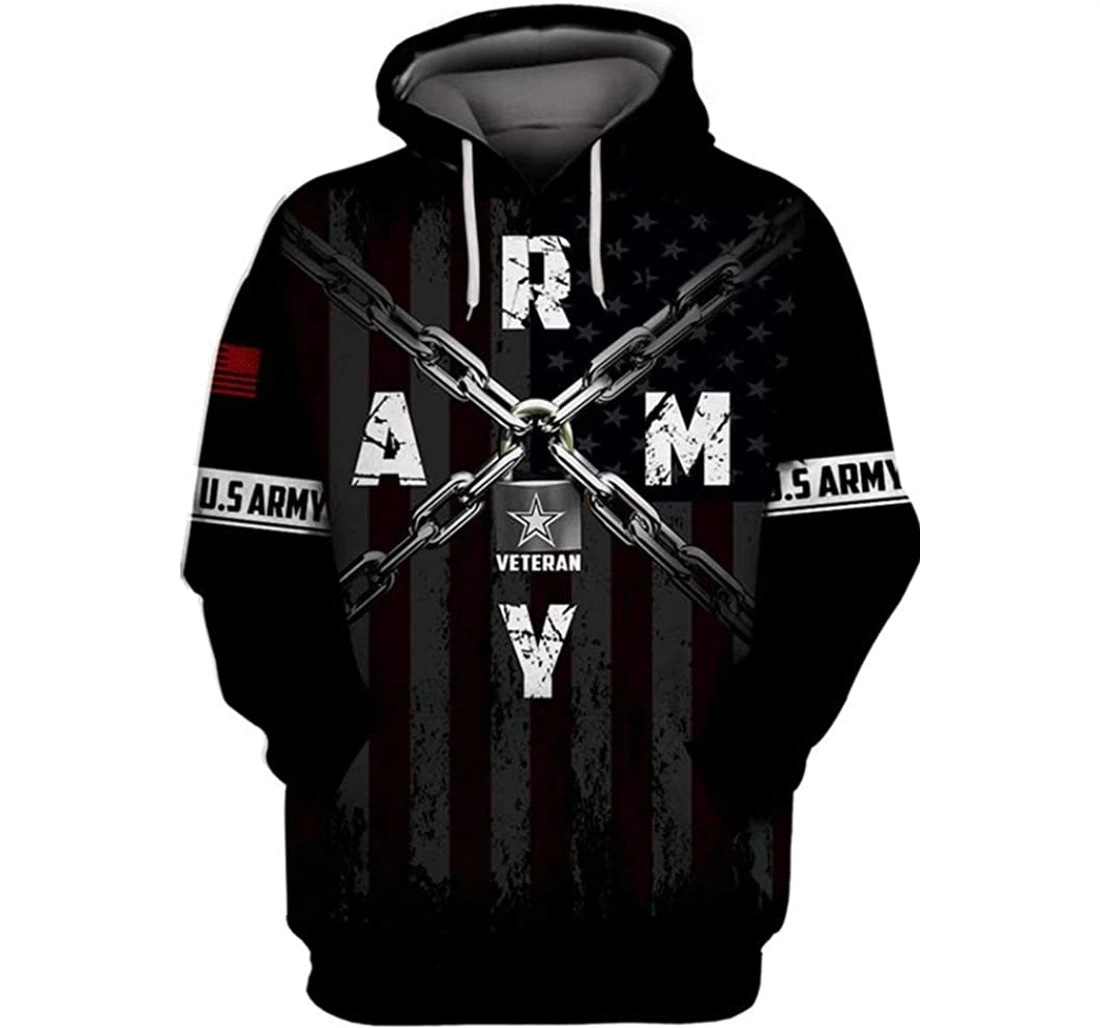 Us Army Veteran Flag And Chains Included - 3D Printed Pullover Hoodie
