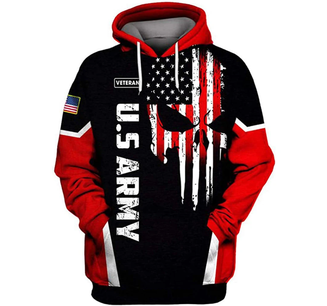 Us Army Skull Flag I Am A Warrior Included - 3D Printed Pullover Hoodie