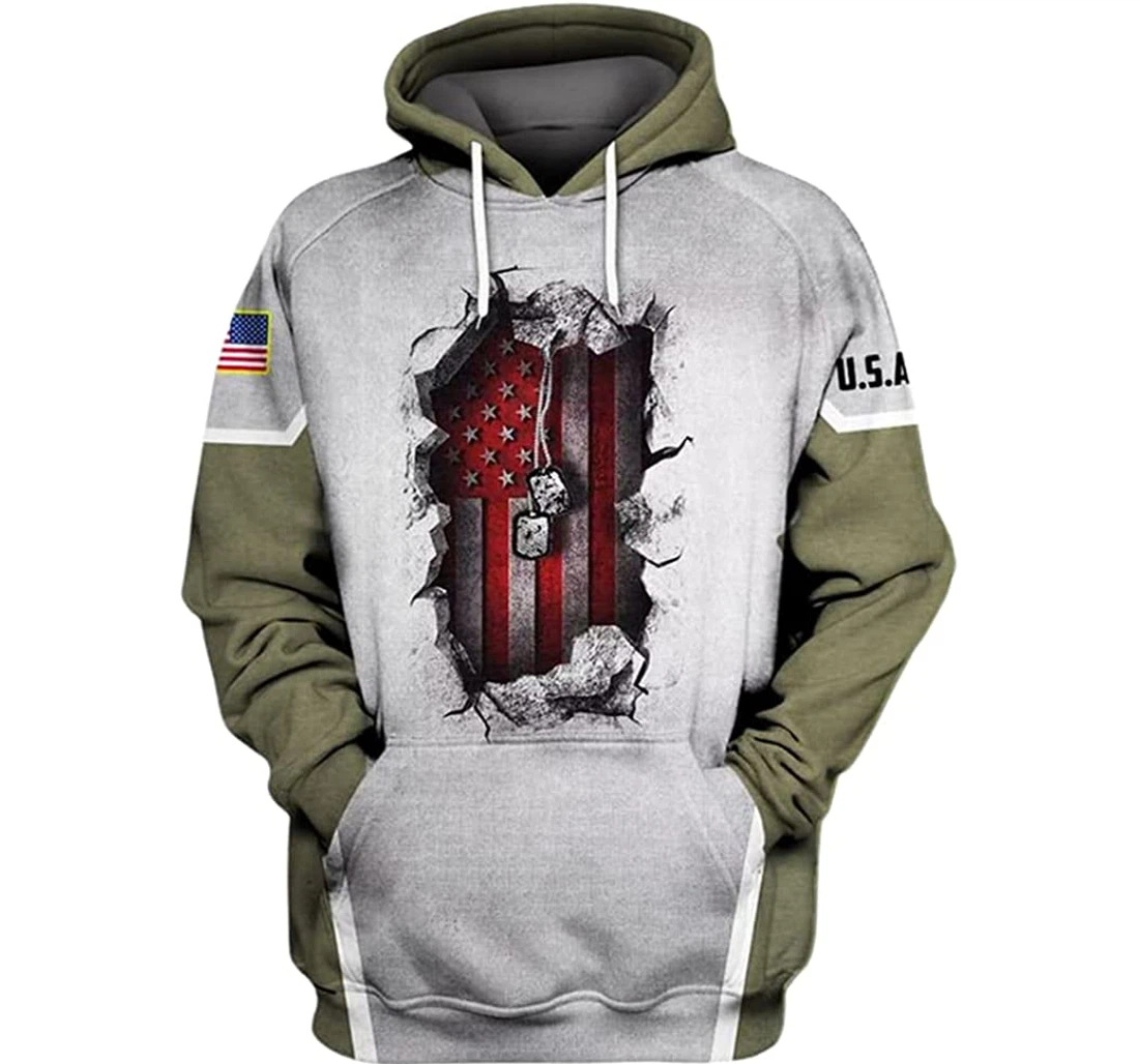 U.s Army Red Flag Broken Wall America Flag 5 Included - 3D Printed Pullover Hoodie