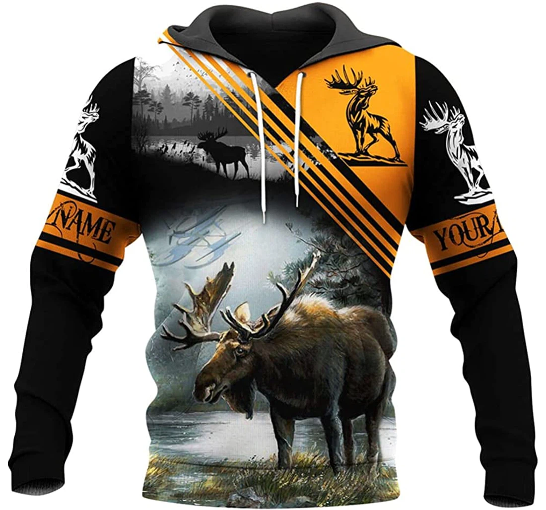 Personalized Name Moose Hunting Orange And Background 2 Included - 3D Printed Pullover Hoodie