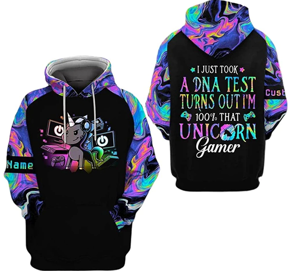 Personalized Name Unicorn Gamer I Just Took A Dna Test - 3D Printed Pullover Hoodie