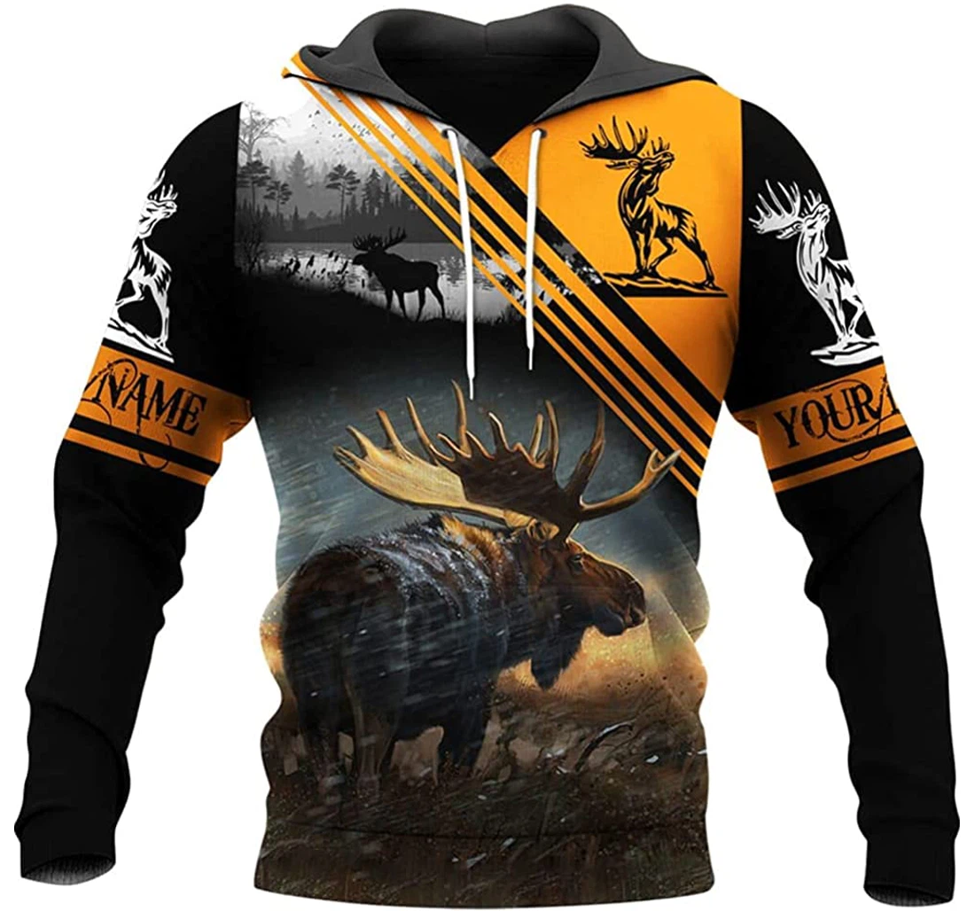 Personalized Name Moose Hunting Orange And Background 1 Included - 3D Printed Pullover Hoodie