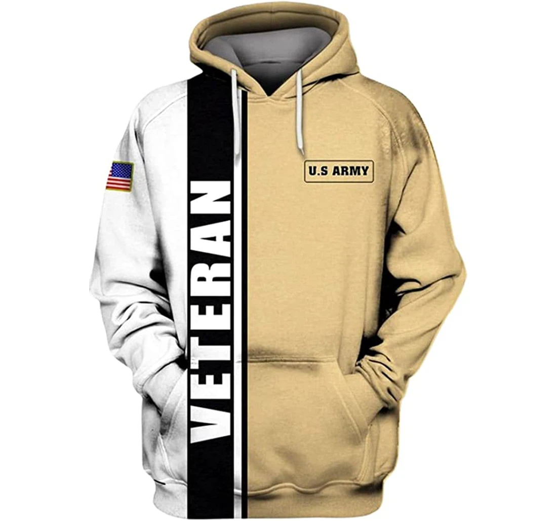Us Army Veteran Flag Beige And White Background Included - 3D Printed T-shirt