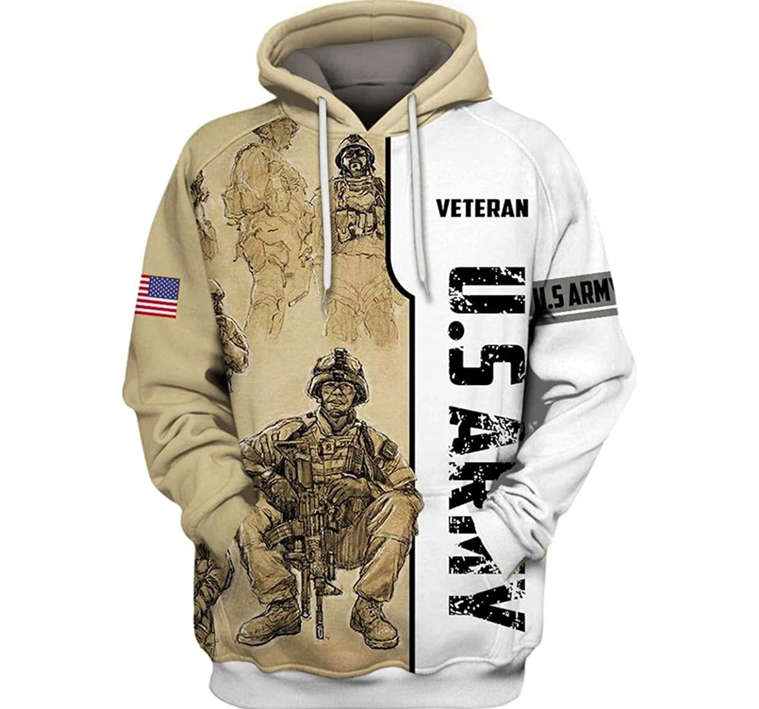 Us Army Veteran Art Beige And White Included - 3D Printed Pullover Hoodie