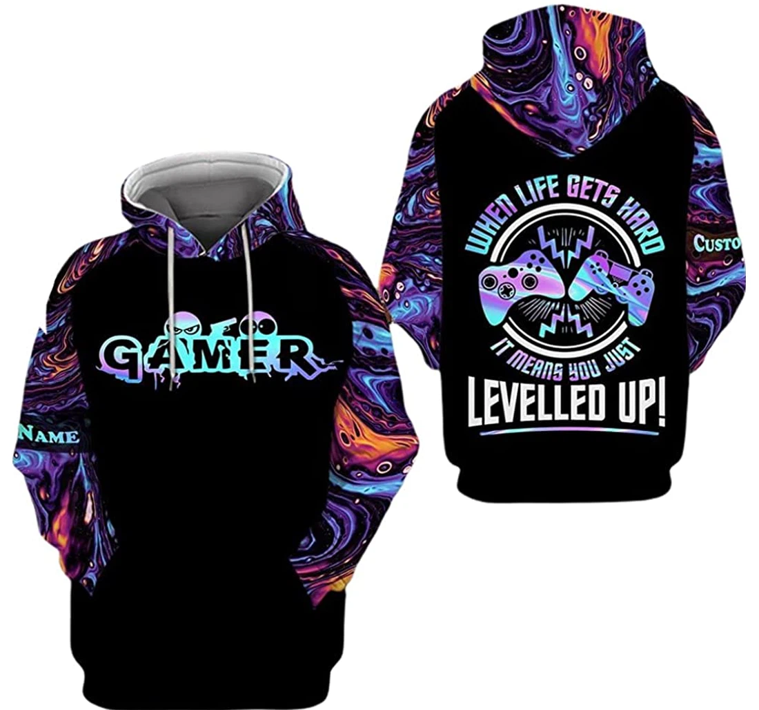 Personalized Name Gamer When Life Gets Hard It Means You Just Levelled Up - 3D Printed Pullover Hoodie