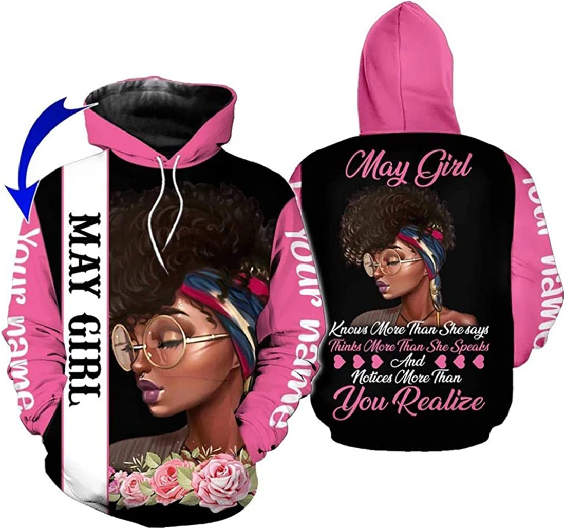 Personalized Name May Girl Thinks More Than She Speaks Notices More Than You Realize - 3D Printed Pullover Hoodie