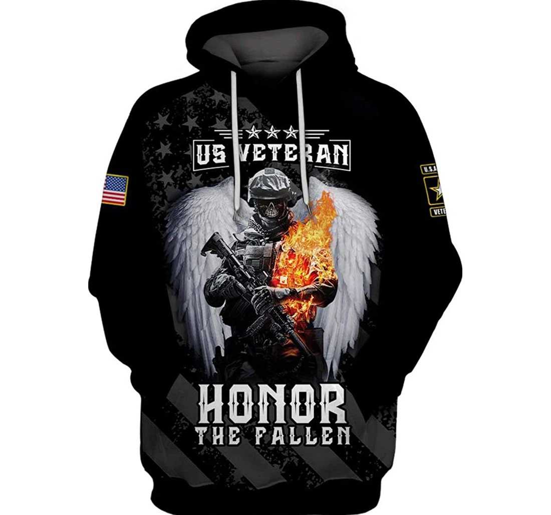 U.s Veteran Soldier With Wing Color Included - 3D Printed Pullover Hoodie