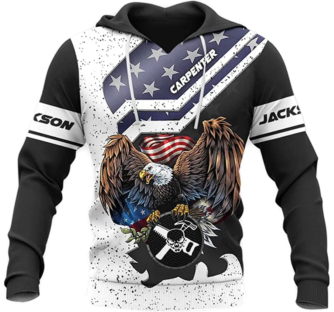 Personalized Name Eagle Carpenter Us Flag - 3D Printed Pullover Hoodie