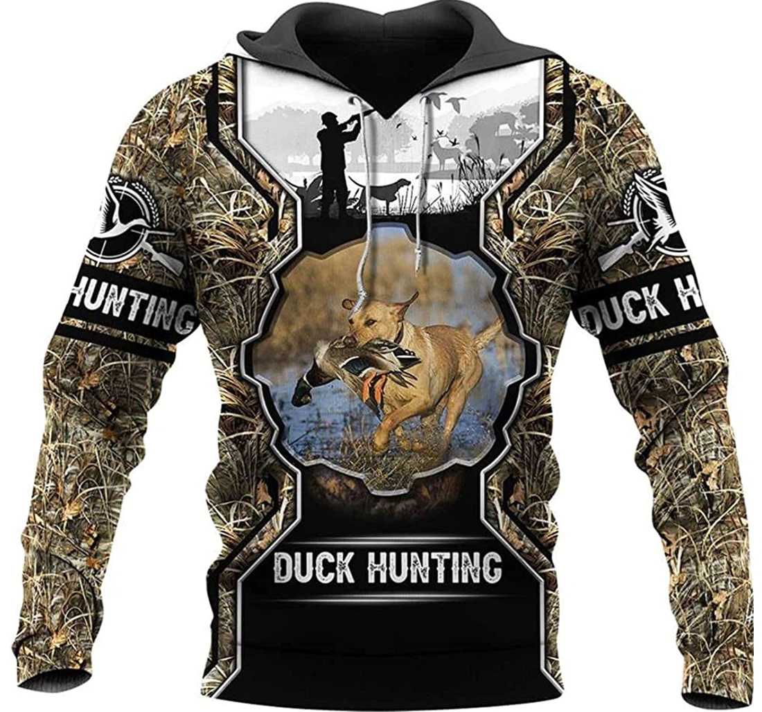 Duck Hunting Camo Hunter Dog Included - 3D Printed Pullover Hoodie