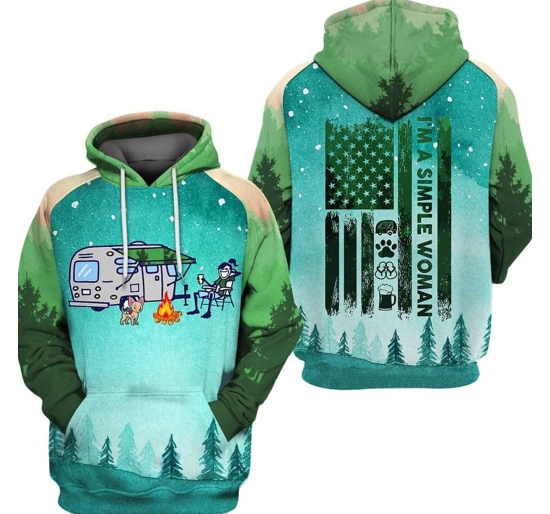 Camping Lady Us Flag I’m A Simple Woman Beer Included - 3D Printed Pullover Hoodie