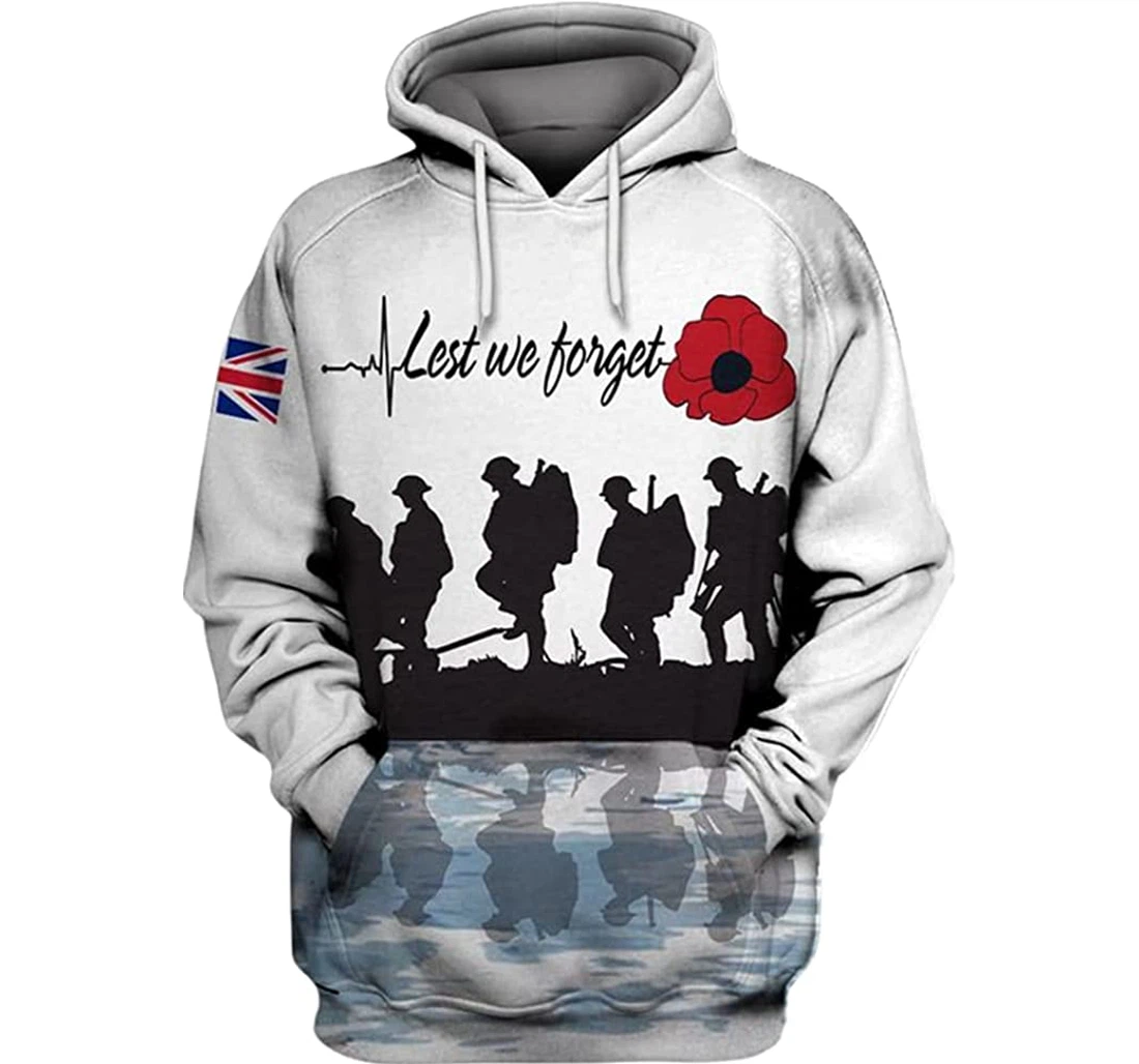 Veteran Poppy Day - Uk - Lest We Forget British Flag Included - 3D Printed Pullover Hoodie