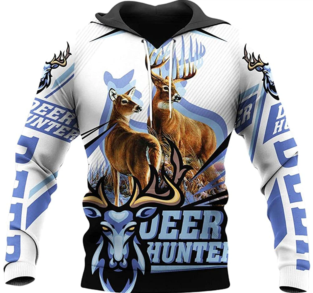 Deer Hunter Huntaholic Blue And White Included - 3D Printed Pullover Hoodie