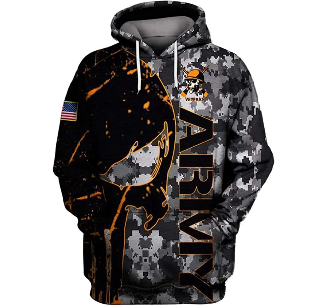 Us Veteran Halloween Style Skull Camo Scare Me Included - 3D Printed Pullover Hoodie