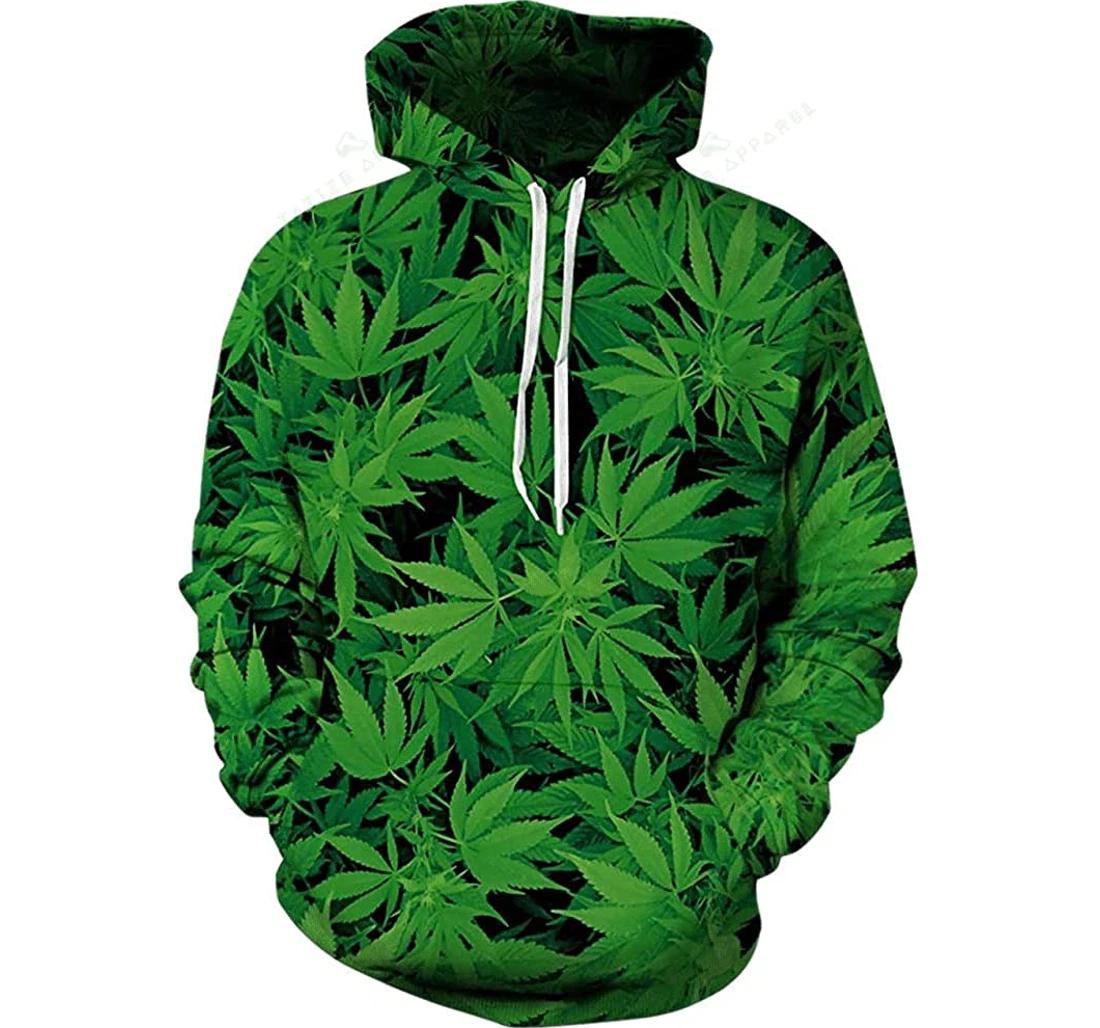 Green Weed Pattern Man And Woman - 3D Printed Pullover Hoodie