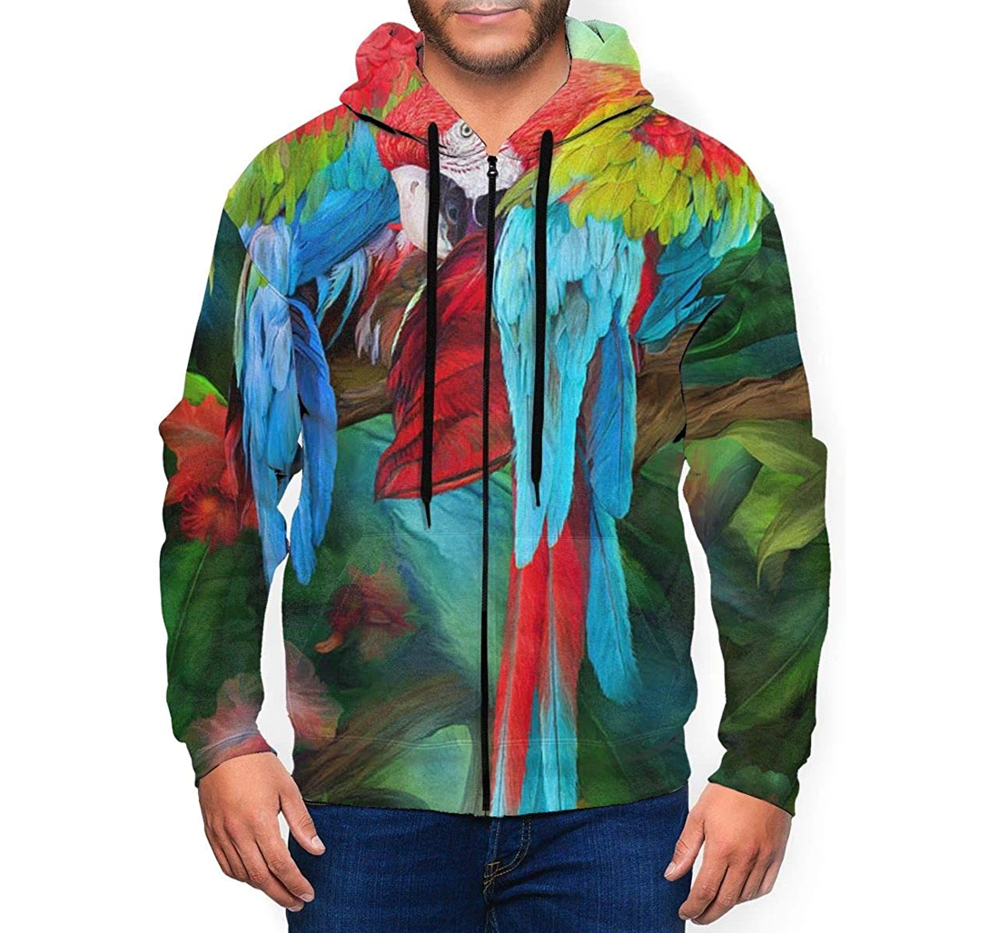 Zip Hoodie - Two Parrots Are Perched On A Tree Graphic Playing Hip Hop Style Tracksuit Fashion - 3D Printed