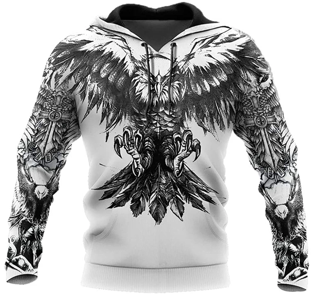 Eagle Tattoo Art And White Man And Woman - 3D Printed Pullover Hoodie