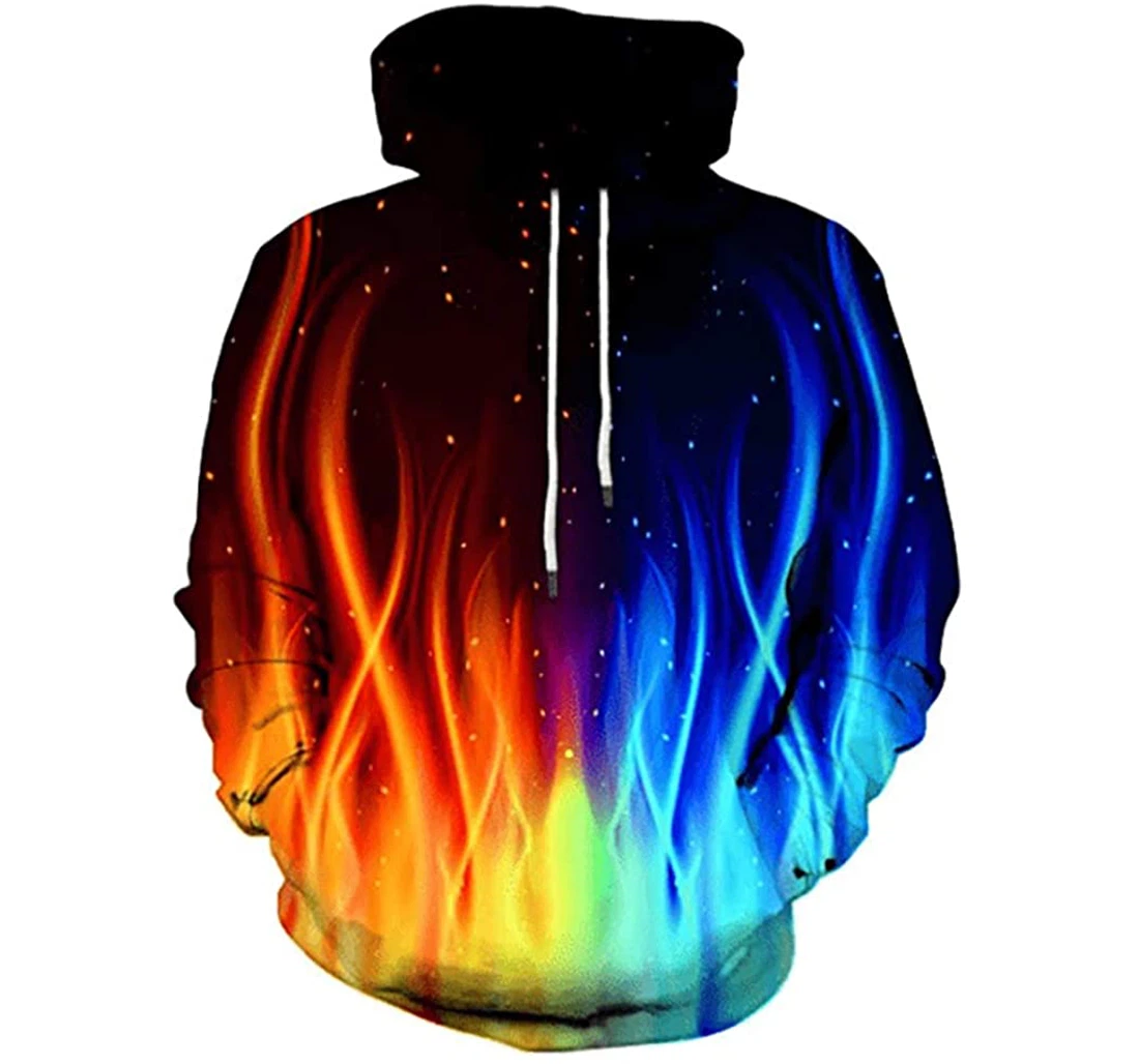 Blue And Red Flame Man And Woman - 3D Printed Pullover Hoodie