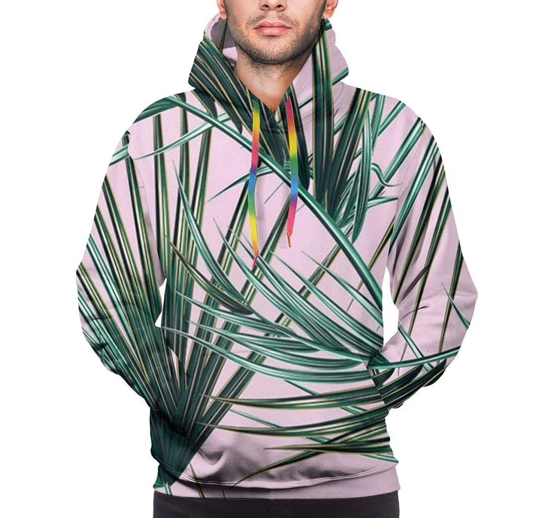 Tropic Palm Pink Leaf - 3D Printed Pullover Hoodie