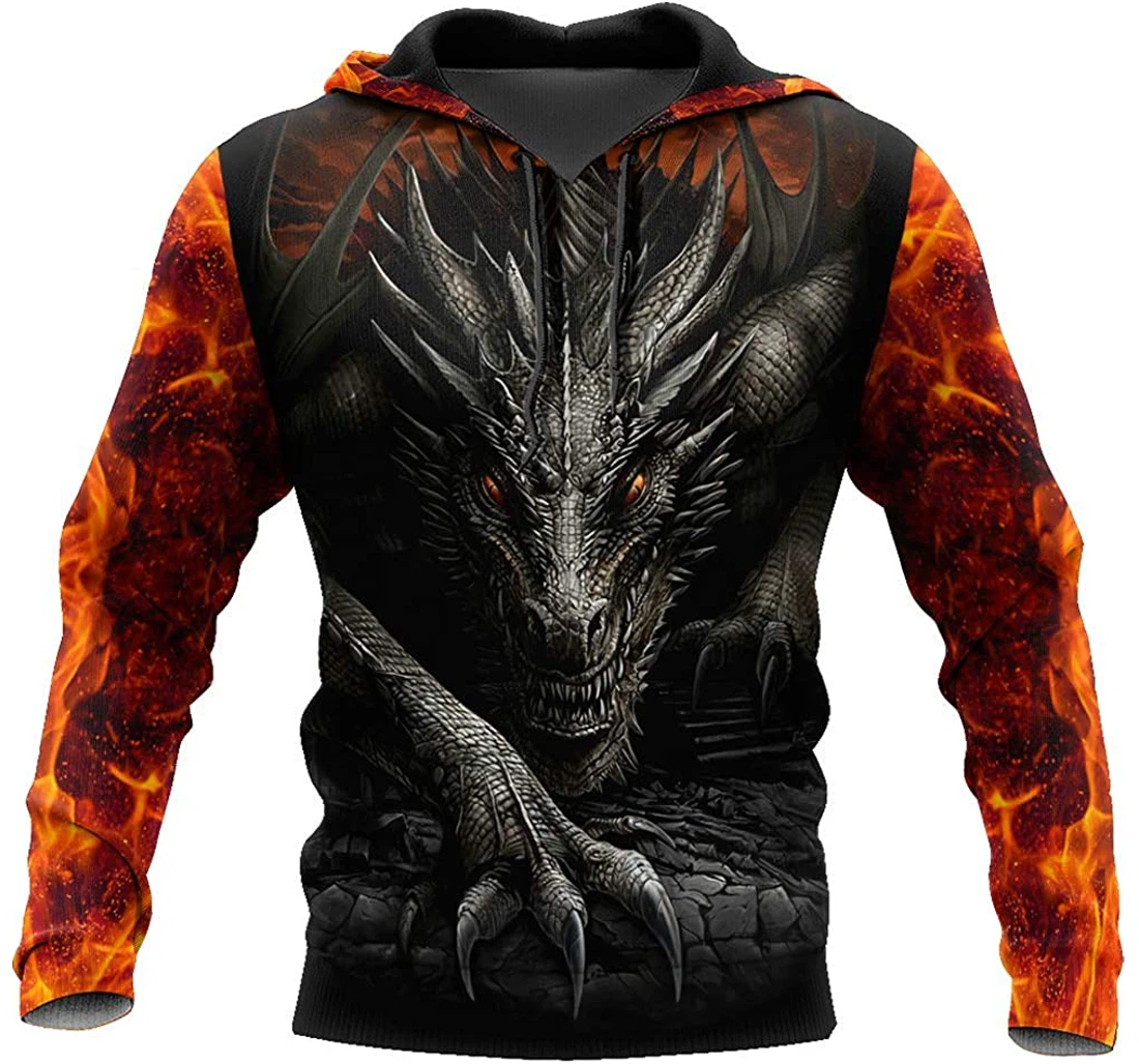 Dragon Flame Background Pattern - 3D Printed Pullover Hoodie