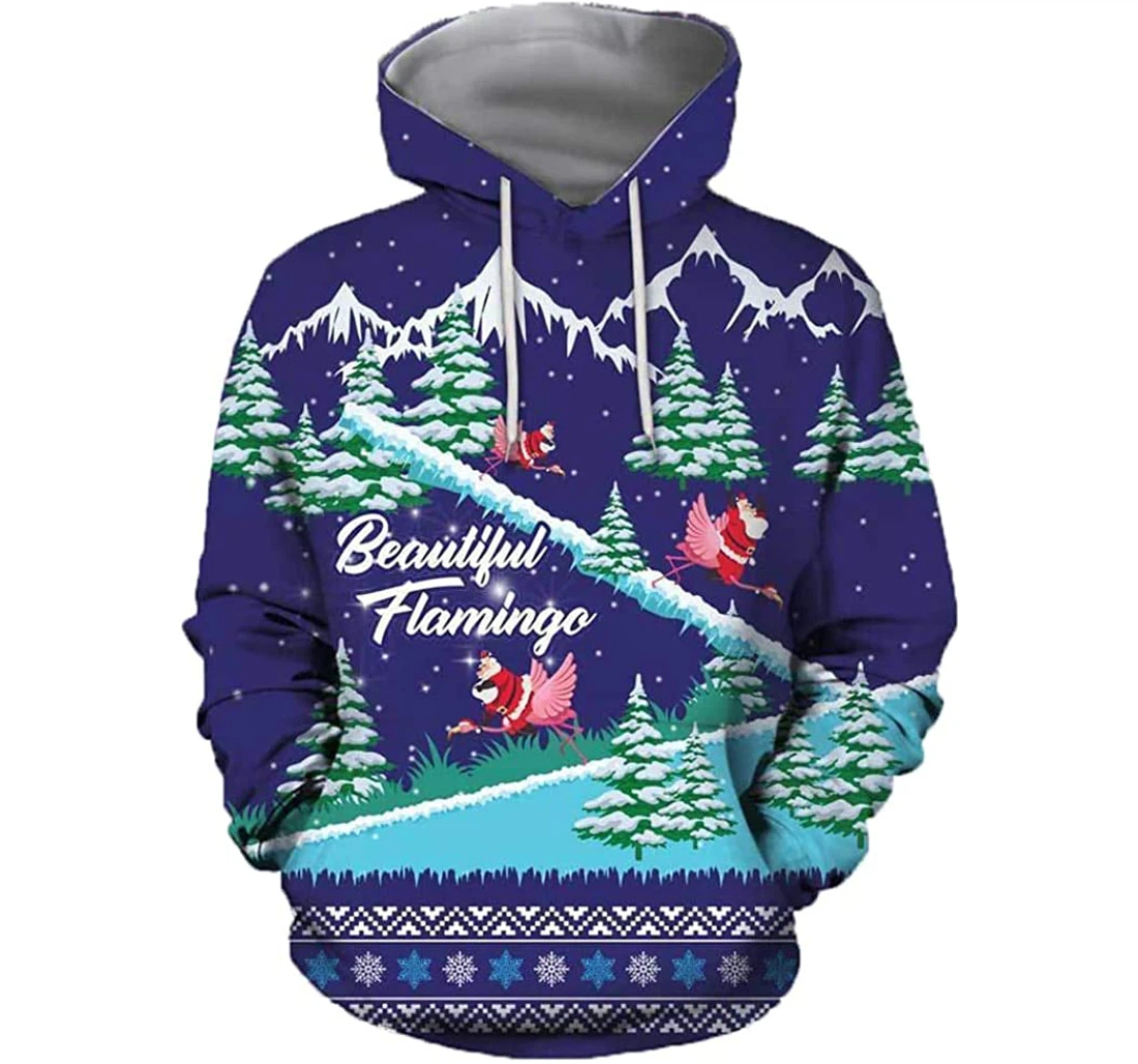 Beautiful Flamingo Christmas - 3D Printed Pullover Hoodie