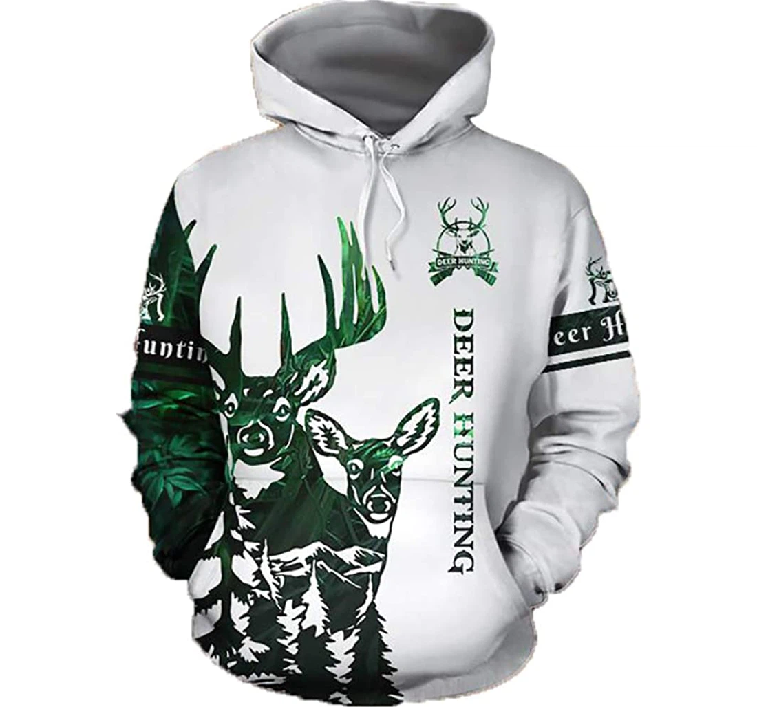 Hunting Deer Tree Pattern Man And Woman - 3D Printed Pullover Hoodie
