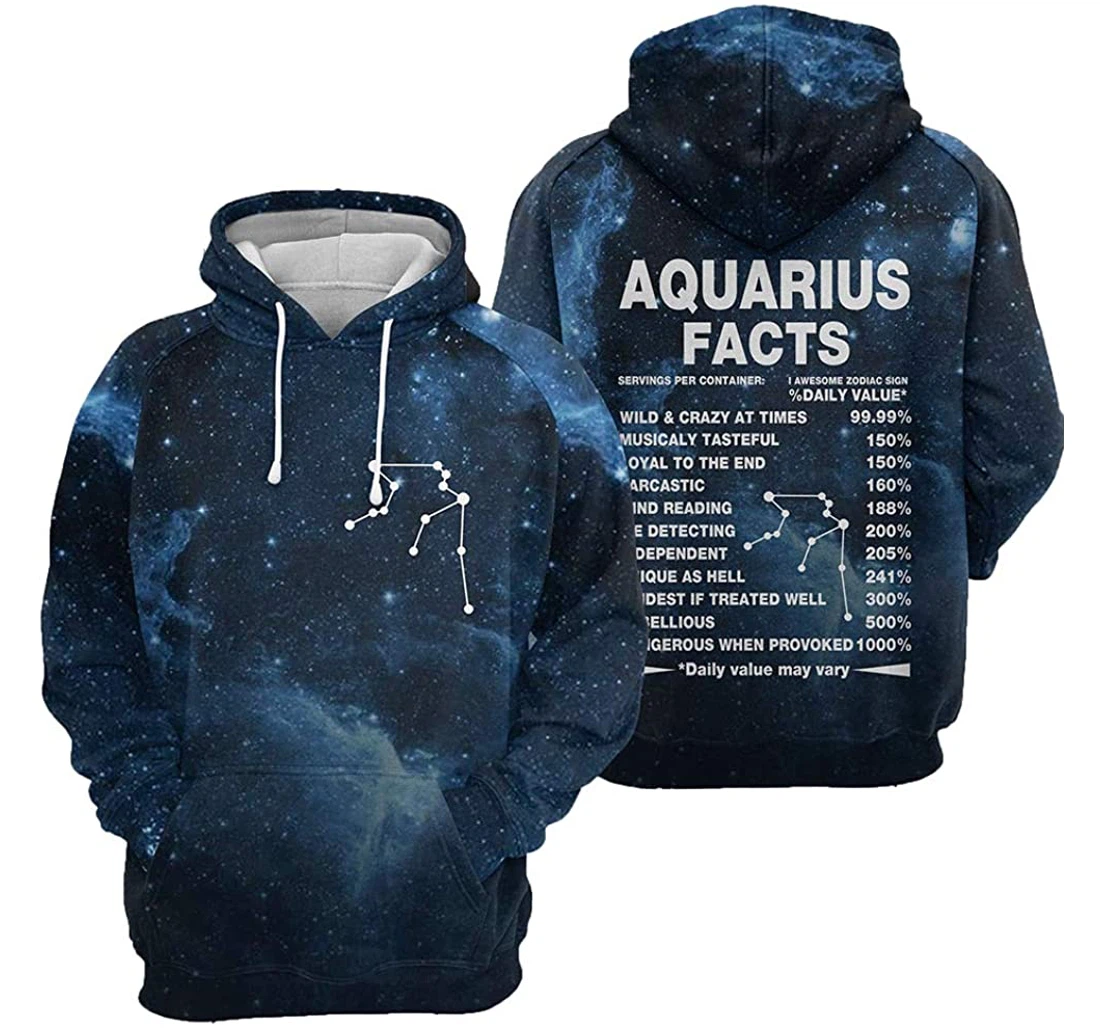 Aquarius Facts Man And Woman - 3D Printed Pullover Hoodie