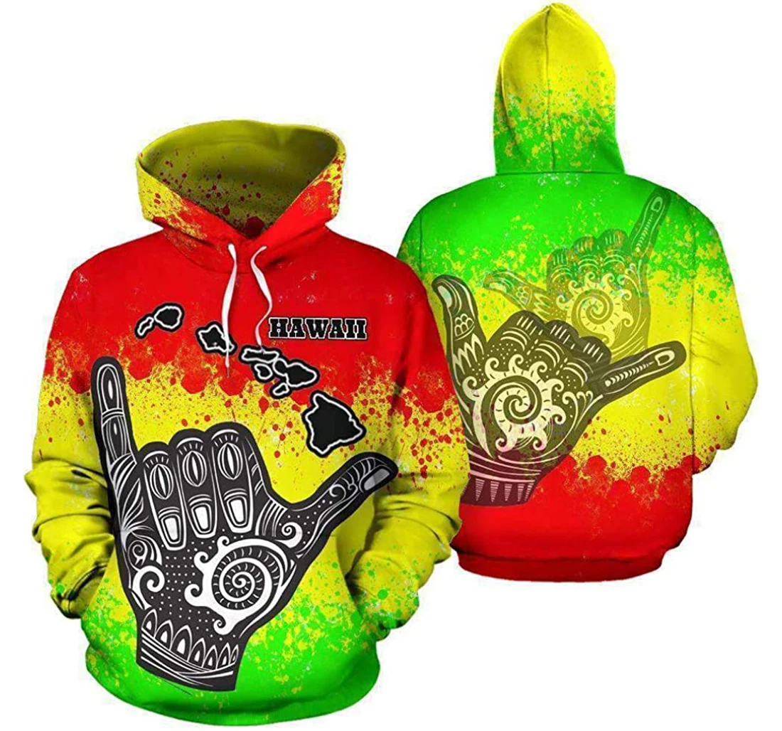 Hawaii Polynesian Shaka Hawaii Map Reggae Man And Woman - 3D Printed Pullover Hoodie