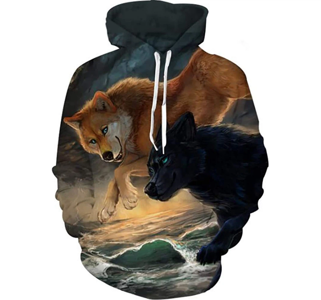 And Brown Wolf Man And Woman - 3D Printed Pullover Hoodie