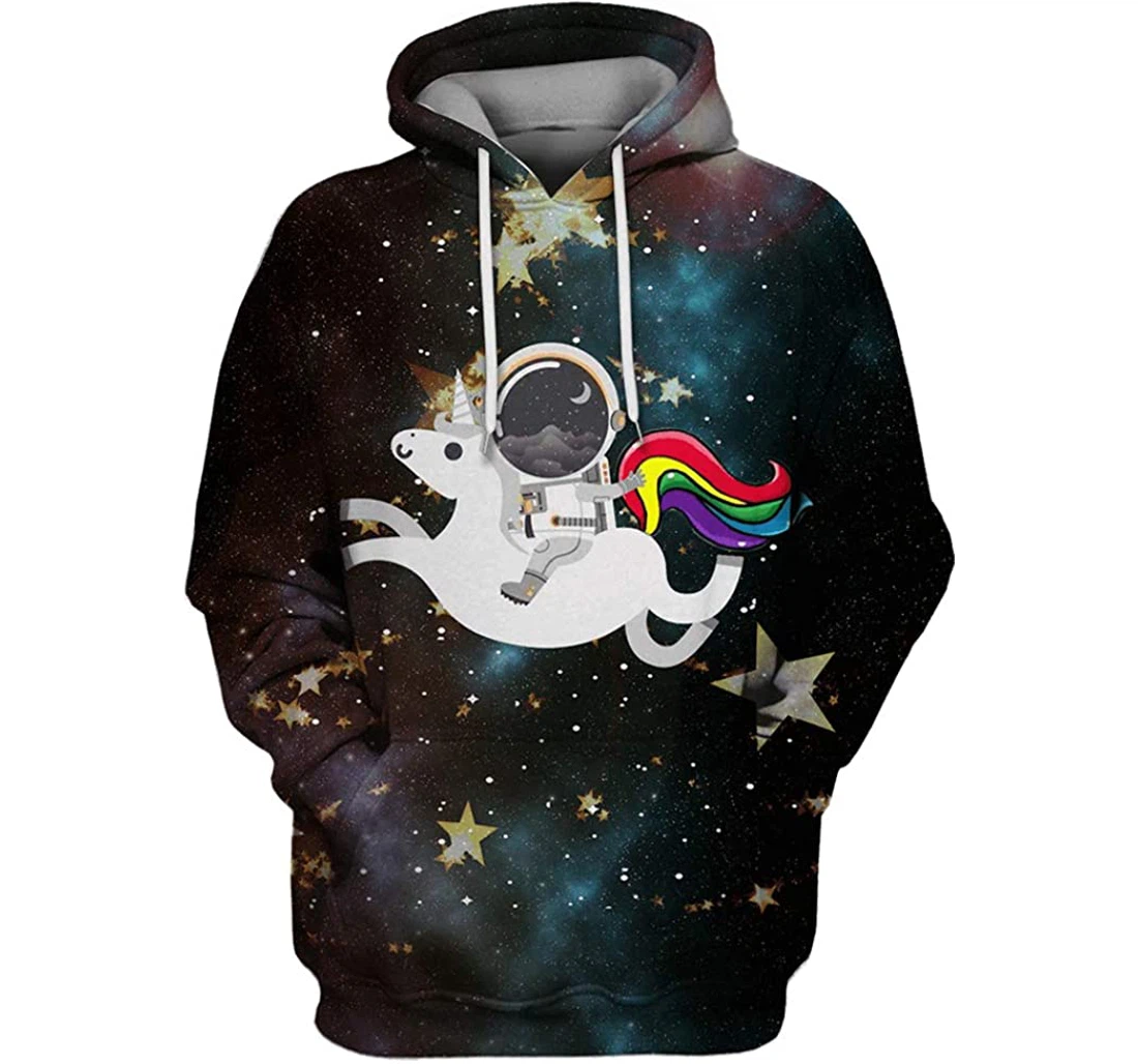 Astronaut Riding Unicorn Outerspace Man And Woman - 3D Printed Pullover Hoodie