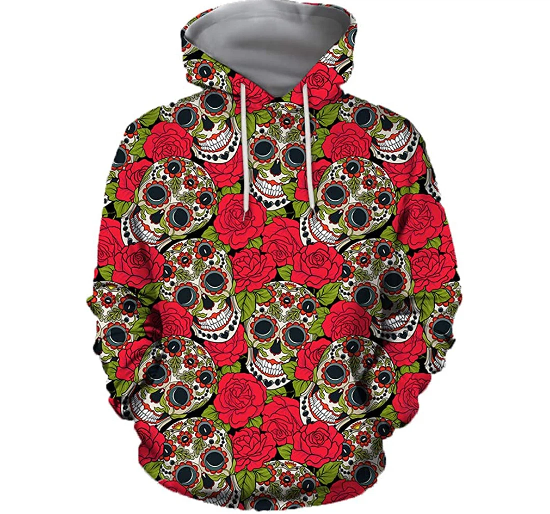 Roses And Skulls - 3D Printed Pullover Hoodie