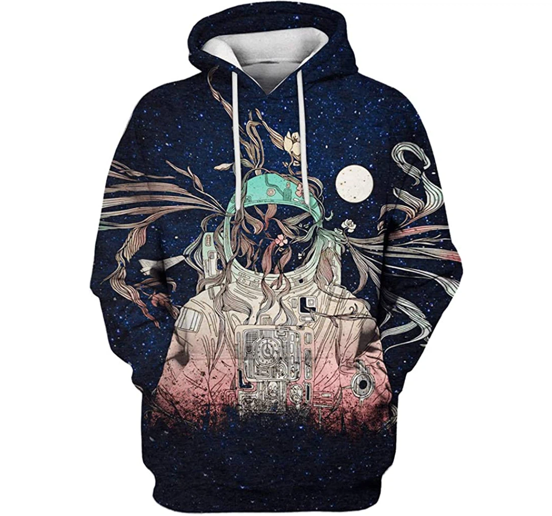 Astronaut In The Space With Moon And Flower Man And Woman - 3D Printed Pullover Hoodie