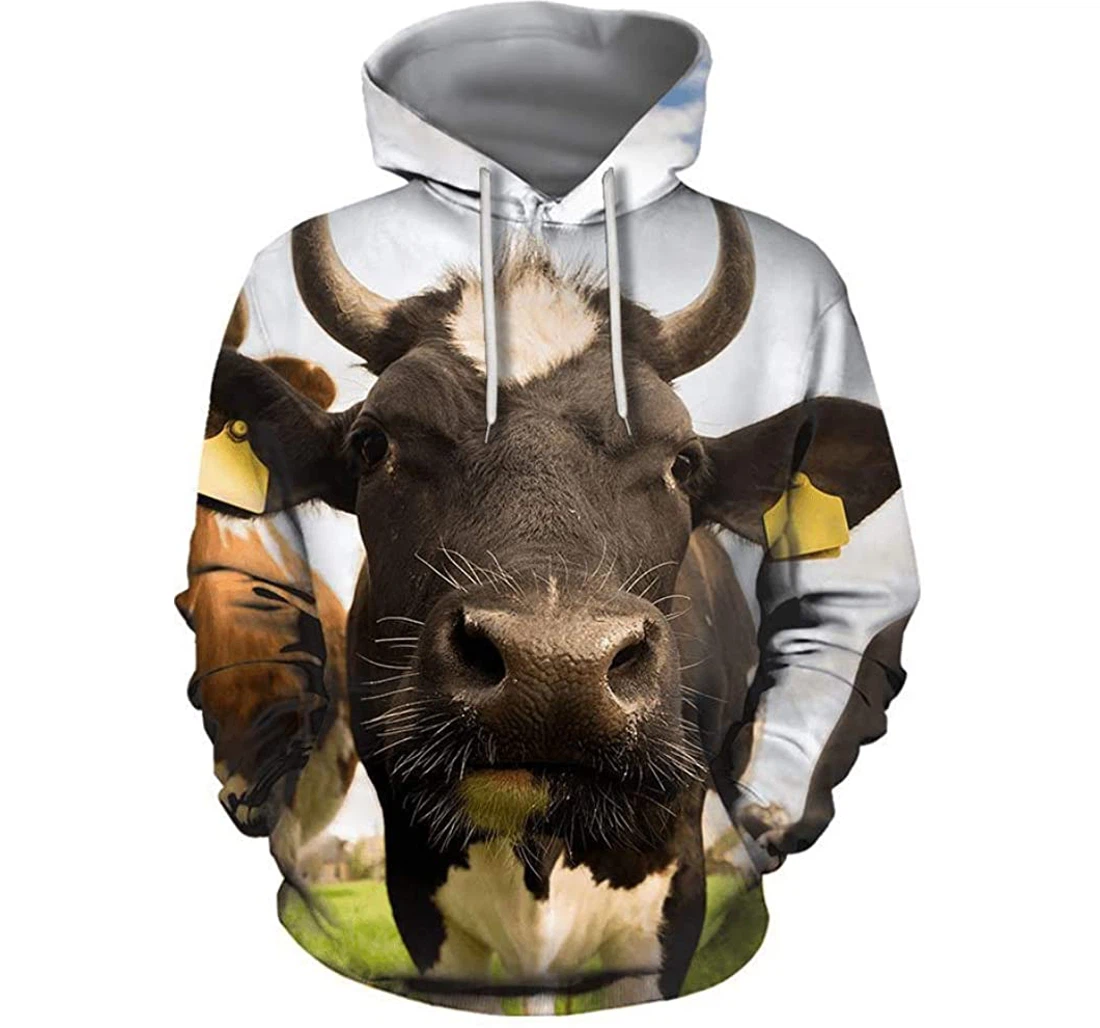 Cow And Flower - 3D Printed Pullover Hoodie