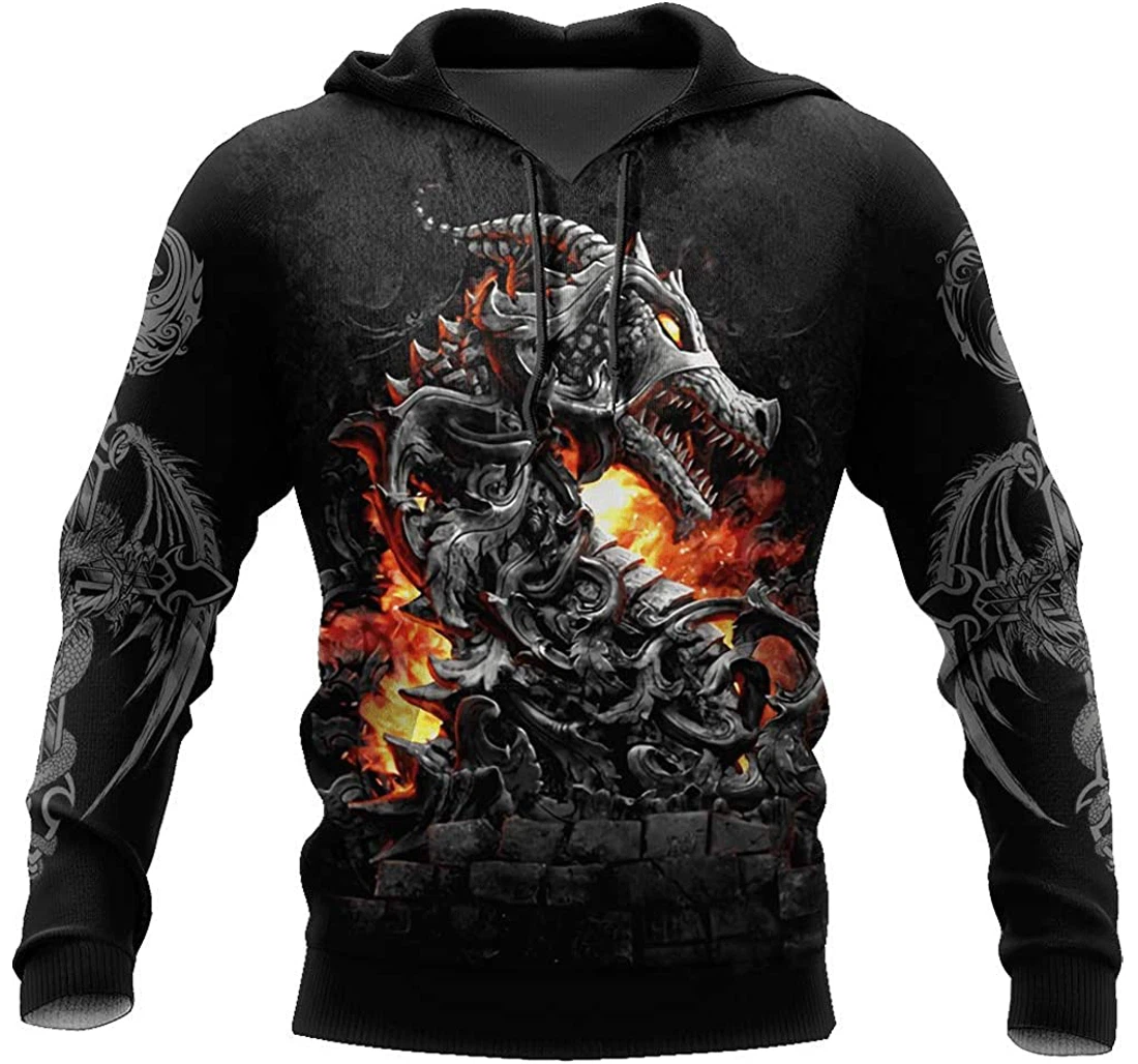 Armor Tattoo And Stone Dungeon Dragon - 3D Printed Pullover Hoodie