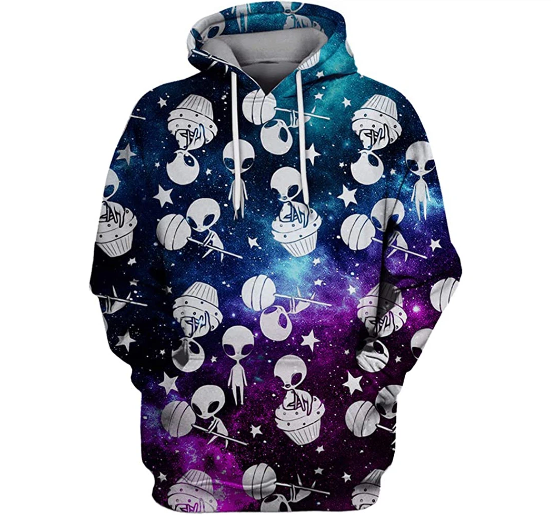 Alien And Pastry Outerspace Man And Woman - 3D Printed Pullover Hoodie