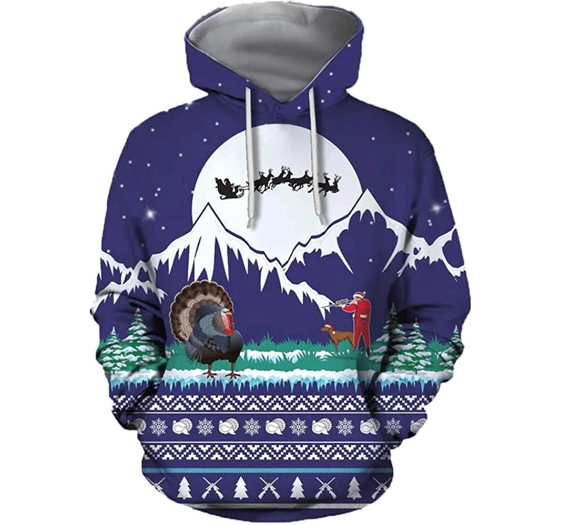 Hunting Turkey Christmas - 3D Printed Pullover Hoodie