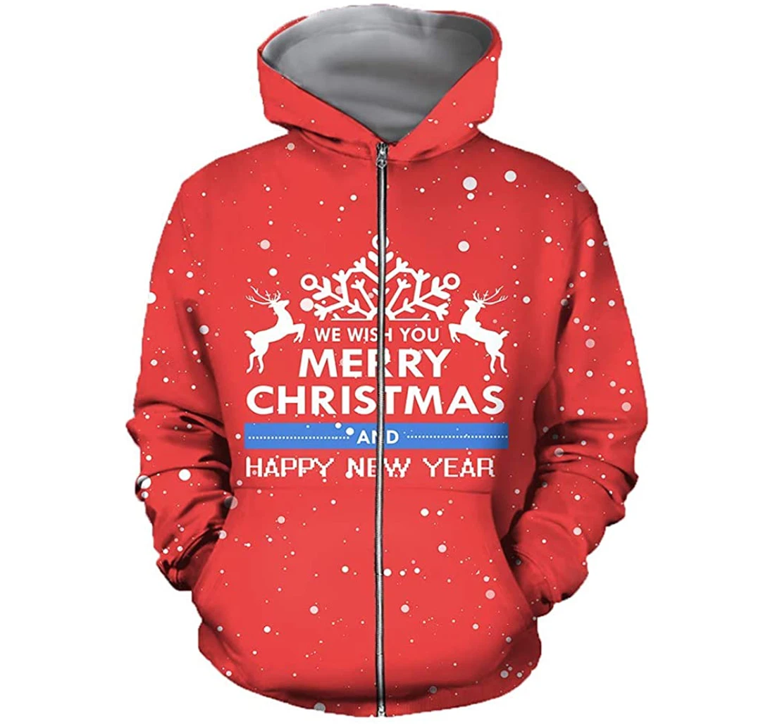 Deer Christmas - Red - 3D Printed Pullover Hoodie