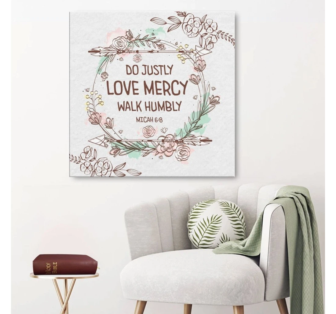 Poster, Canvas - Do Justly Love Mercy Walk Humbly Micah 68 Print Framed Wall Art