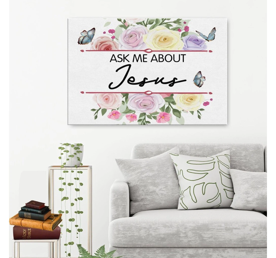 Poster, Canvas - Ask Me About Jesus Print Framed Wall Art