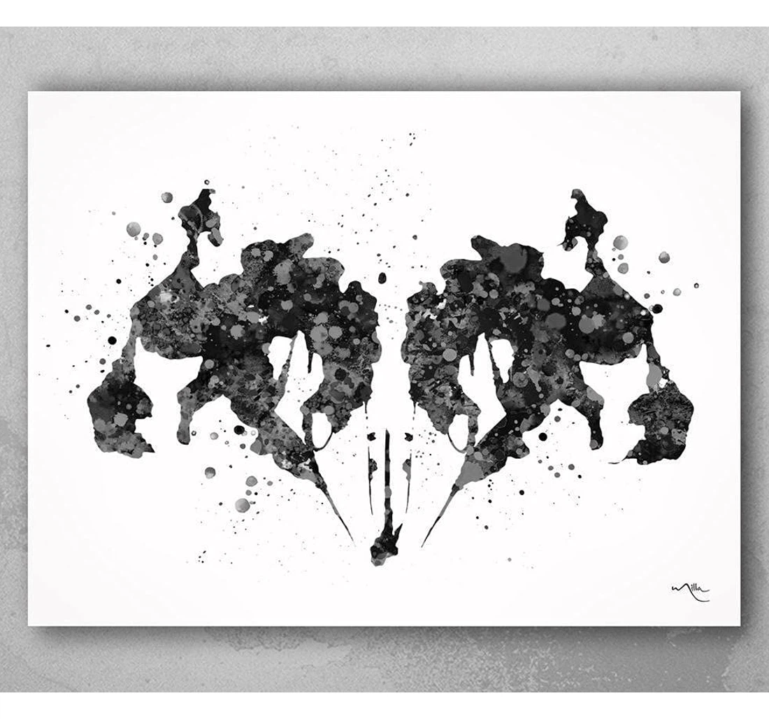 Poster, Canvas - Rorschach Inkblot Watercolor Psychology Psychiatry Psychotherapist Black White Medical Clinic Print Framed Wall Art